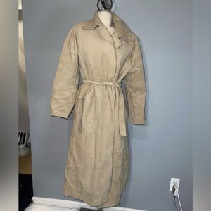 Vintage Gino Rossi for Wilson ultra suede long trench coat tan jacket tie waist